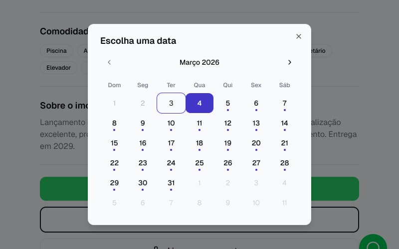 Calendário de visitas agendadas