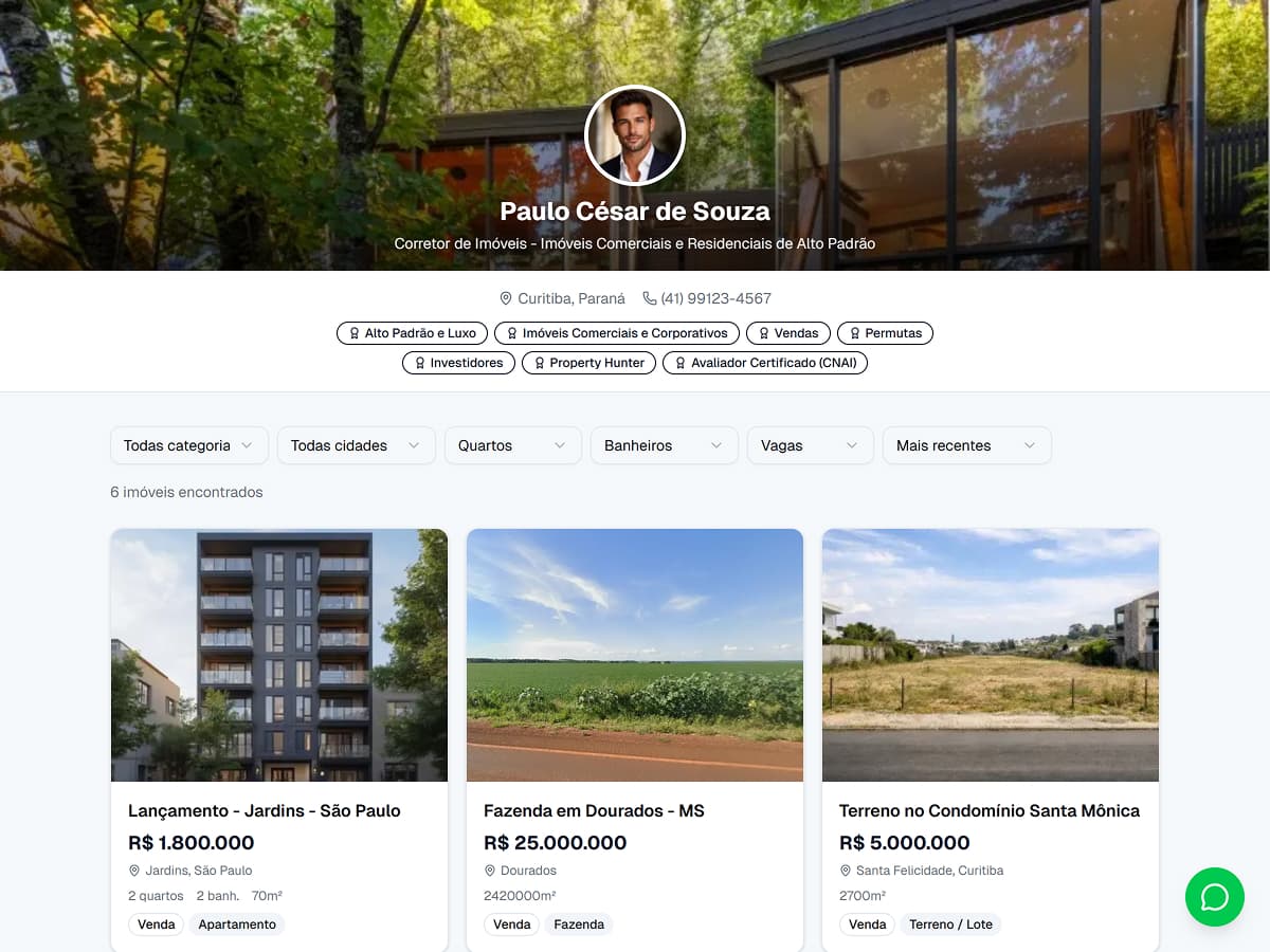 Site profissional de corretor na Blidz