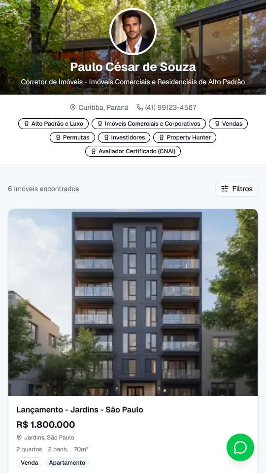 Versão mobile do site